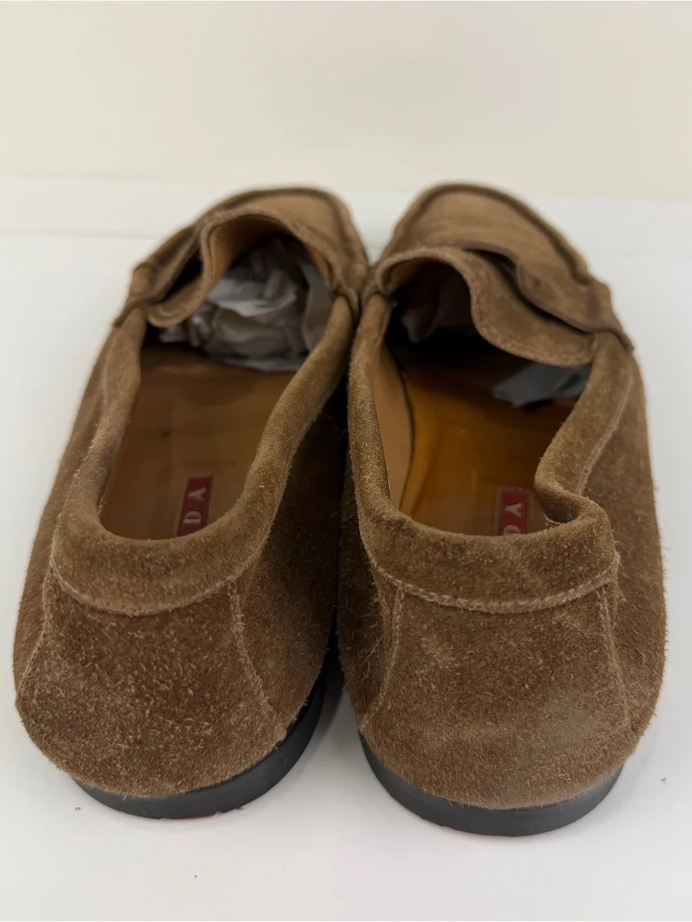 Prada Suede Penny Loafers Brown Size 10 (Fits US 11) Made in Italy